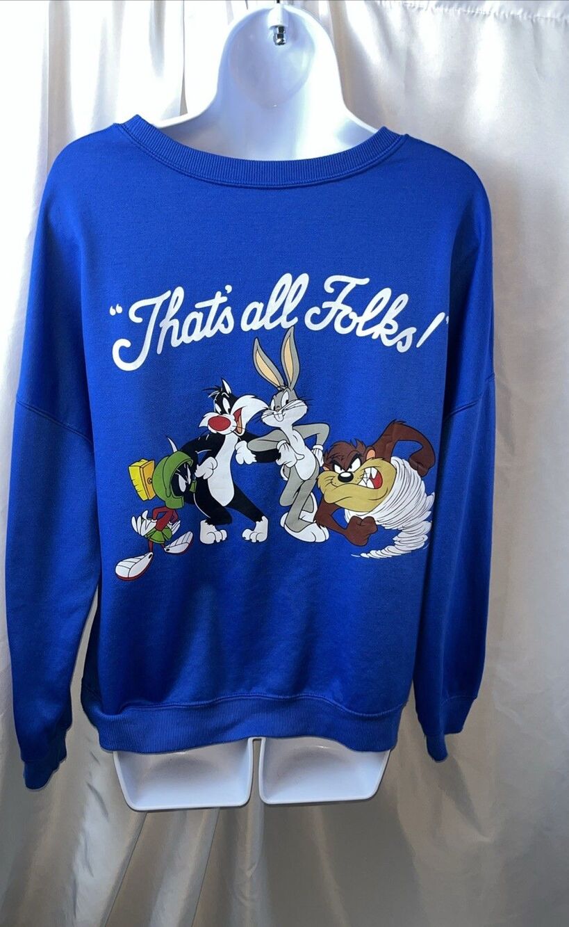 Looney Tunes That’s All Folks Women’s Graphic Sweatshirt Size L Kidcore Cartoon
